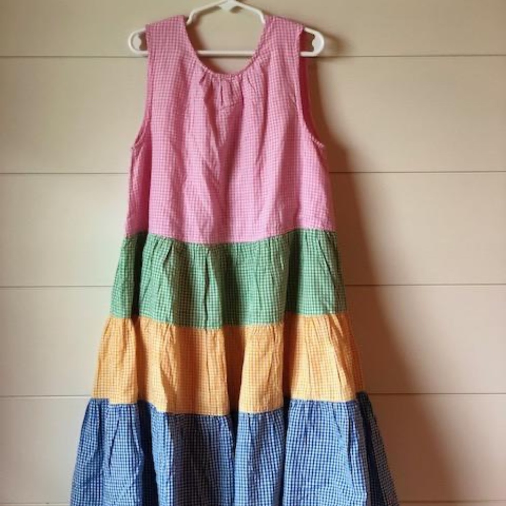 Pink Chicken Tiered Spring Checked Dress Girls 12